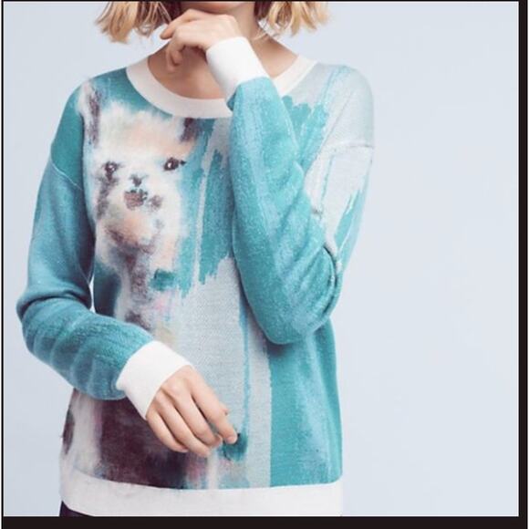 Anthropologie Lauren Walcott Llama Watercolor Sweater - Picture 6 of 6